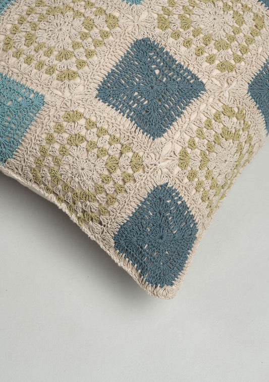 Prism Crochet Geometric Fusion Cushion Cover – 100% Cotton - Blue