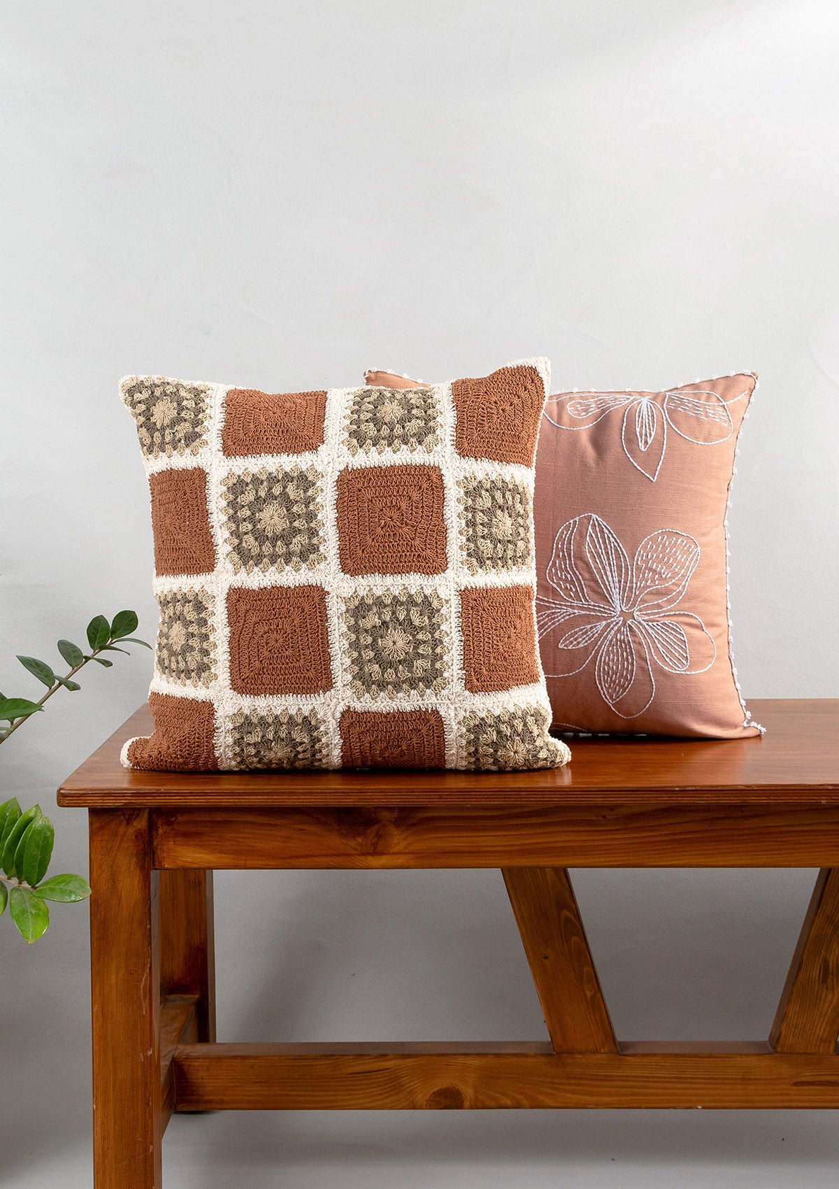 Prism Crochet Geometric Fusion Cushion Cover – 100% Cotton - Rust