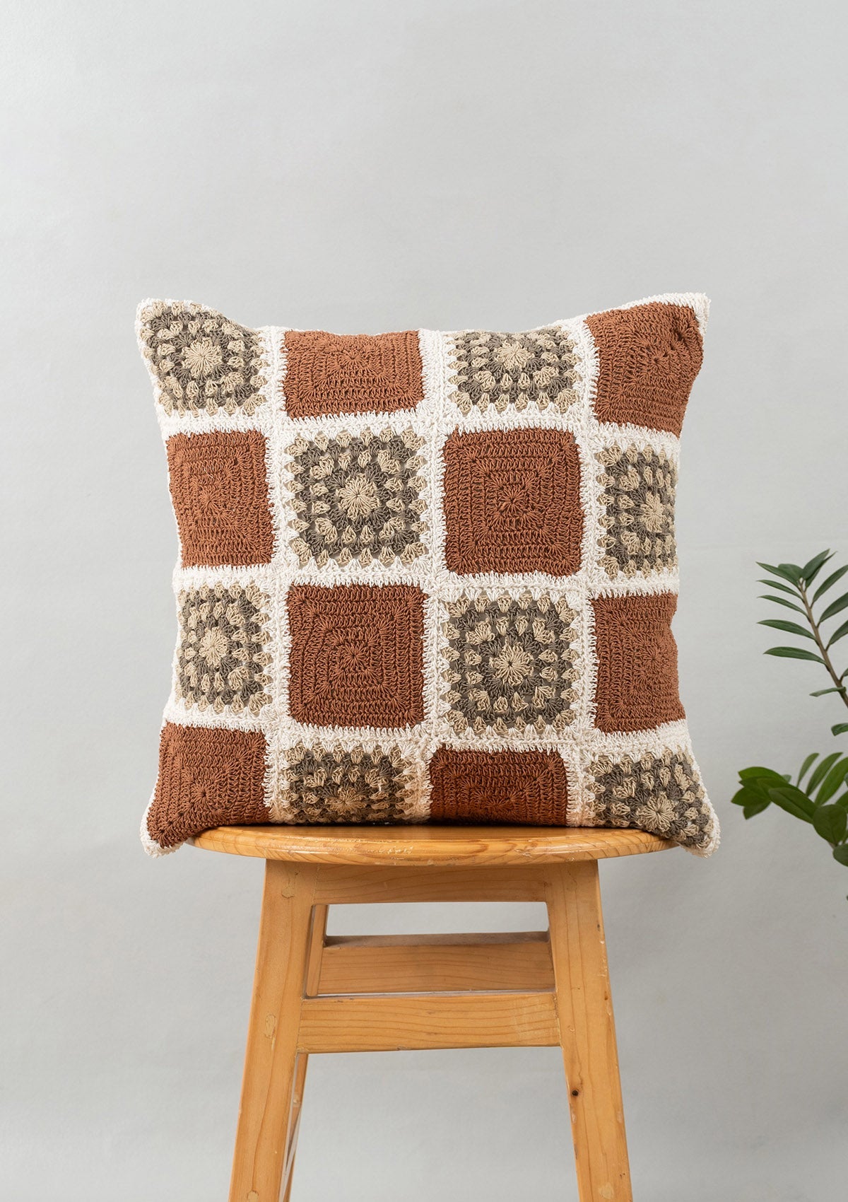 Prism Crochet Geometric Fusion Cushion Cover – 100% Cotton - Rust