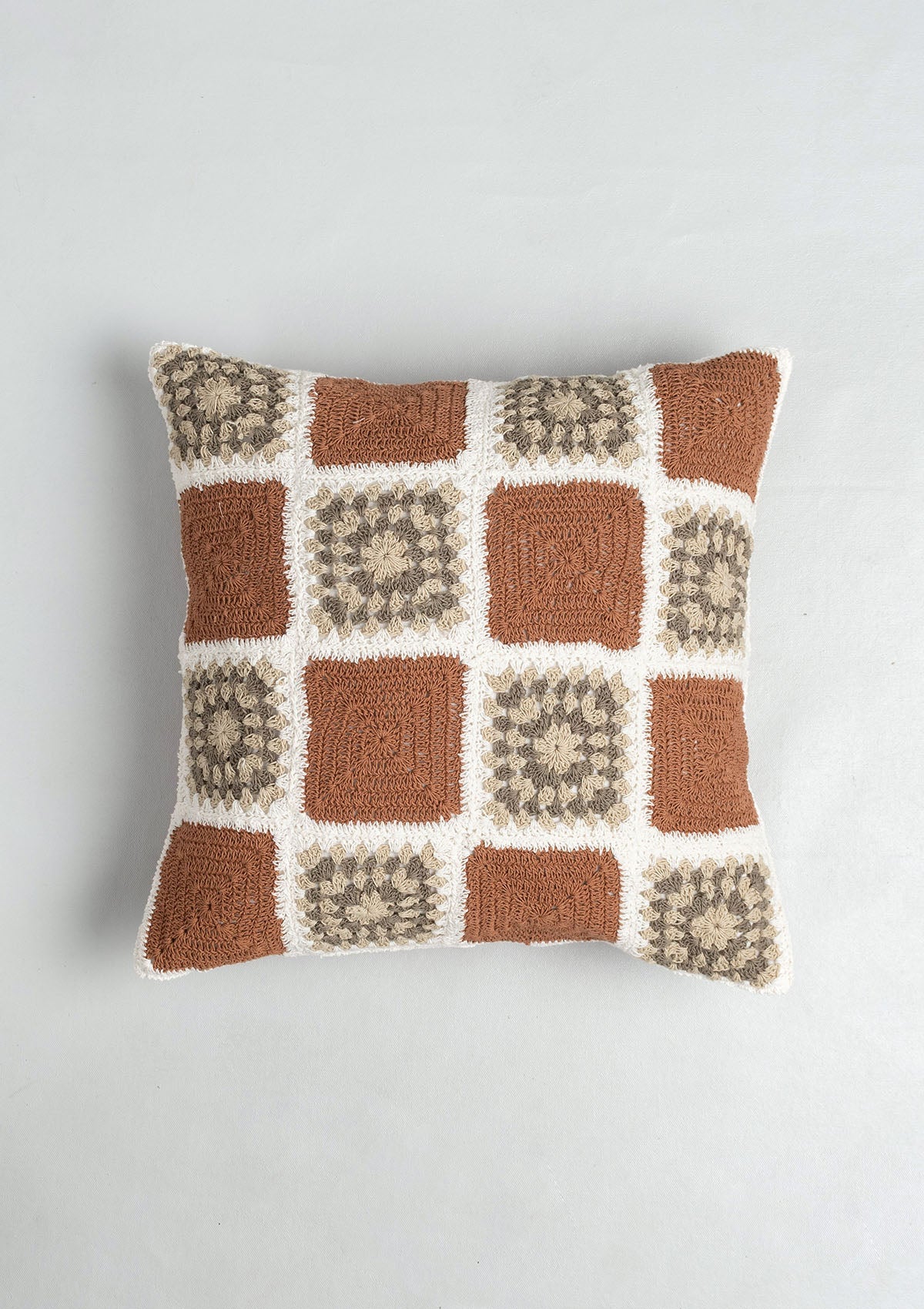 Prism Crochet Geometric Fusion Cushion Cover – 100% Cotton - Rust