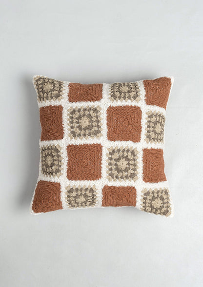 Prism Crochet Geometric Fusion Cushion Cover – 100% Cotton - Rust