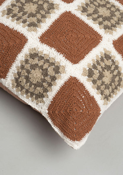 Prism Crochet Geometric Fusion Cushion Cover – 100% Cotton - Rust