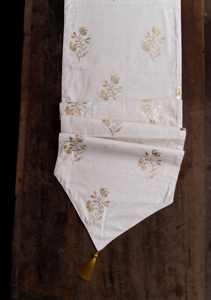 Roha Linen Cotton Gold printed Beige Table Runner