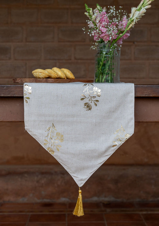 Roha Linen Cotton Gold printed Beige Table Runner