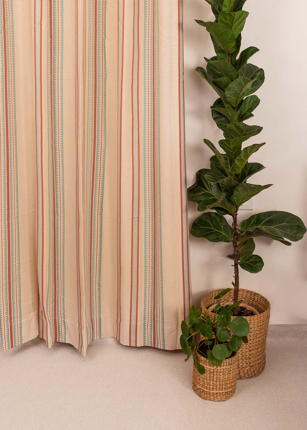 Roman Stripes 100% cotton geometric curtain for bed room - Room darkening - Multicolor - Single Piece