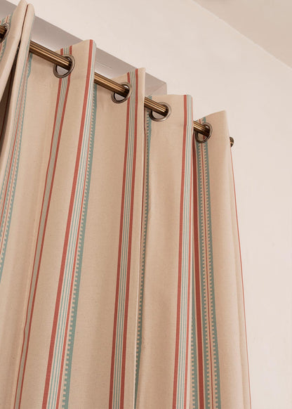 Roman Stripes 100% cotton geometric curtain for bed room - Room darkening - Multicolor - Single Piece