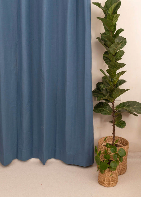 Solid  Royal blue 100% cotton plain curtain for bedroom - Room darkening - Single Piece