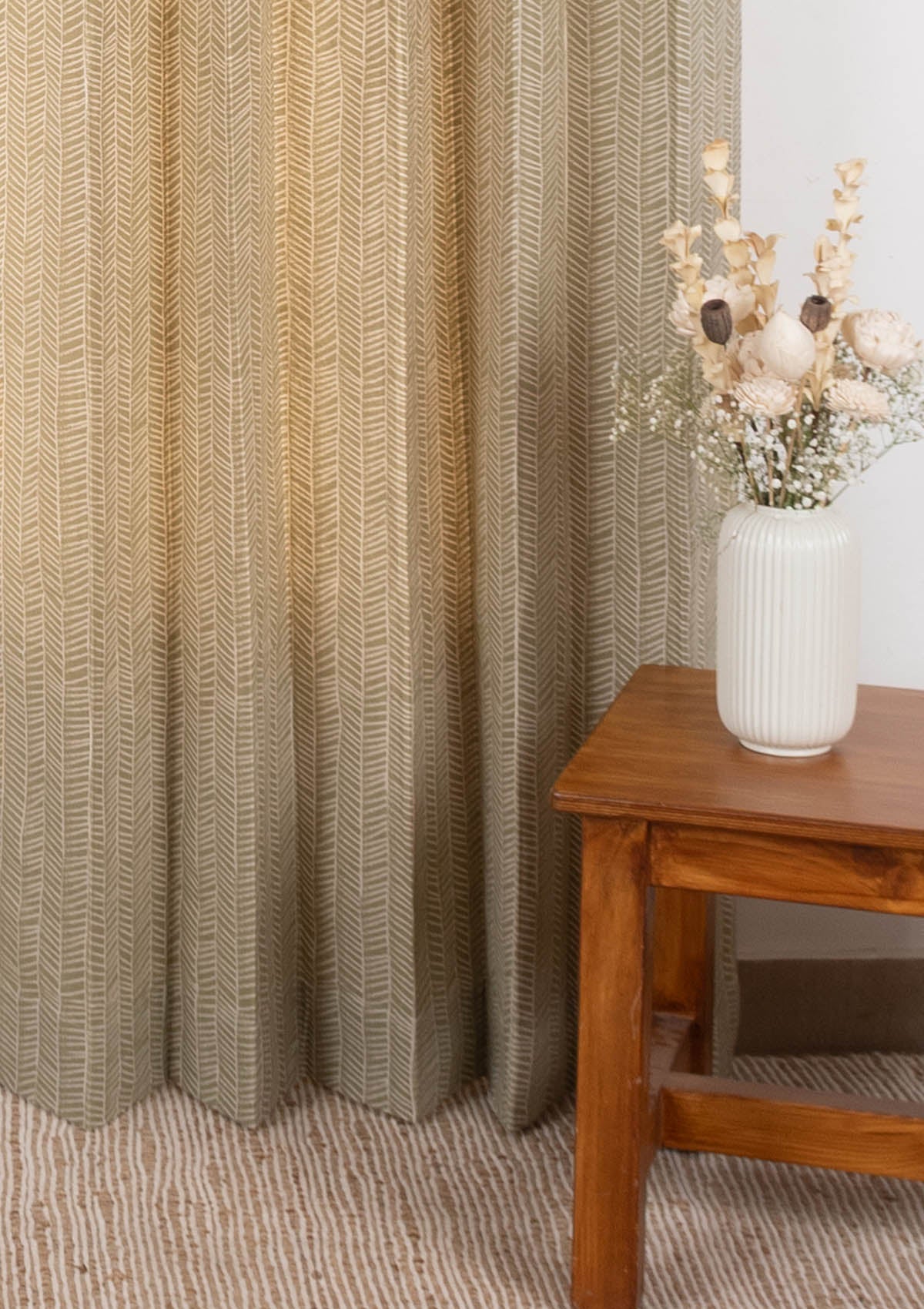 Rustle Herb Green Geometric Style 100% cotton curtain for Living Room and Bedroom - Room darkening - Single Piece