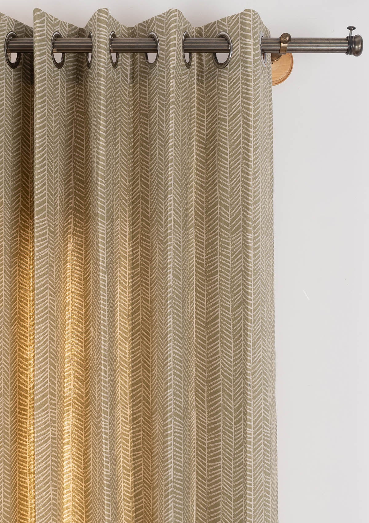 Rustle Herb Green Geometric Style 100% cotton curtain for Living Room and Bedroom - Room darkening - Single Piece