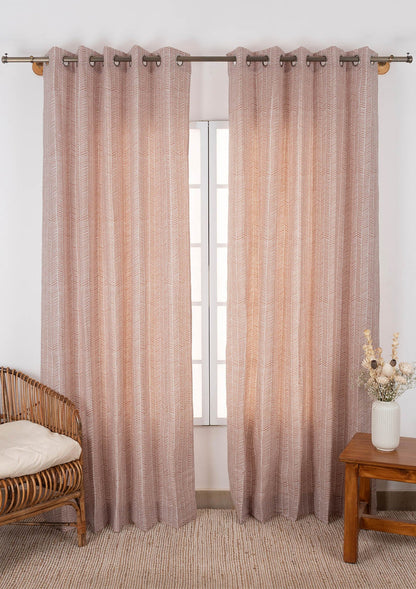 Rustle Mohogany Geometric Style 100% cotton curtain for Living Room and Bedroom - Room darkening - Rust - Single Piece