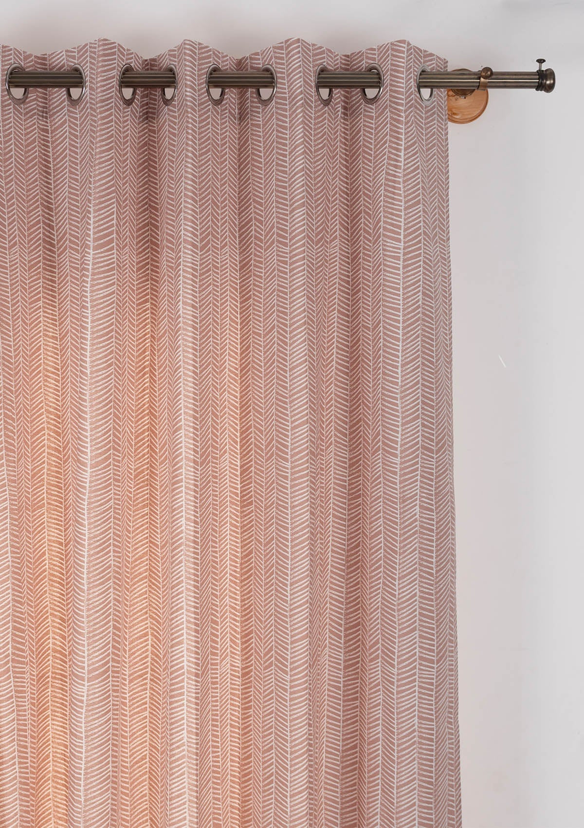 Rustle Mohogany Geometric Style 100% cotton curtain for Living Room and Bedroom - Room darkening - Rust - Single Piece