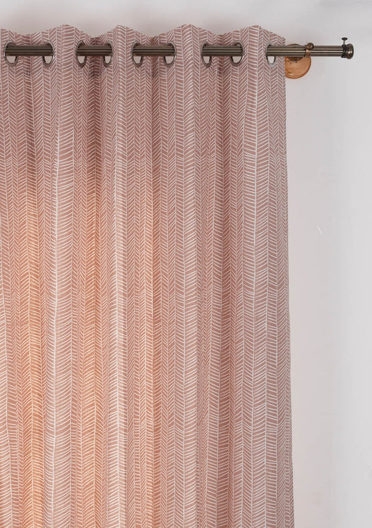 Rustle Mohogany Geometric Style 100% cotton curtain for Living Room and Bedroom - Room darkening - Rust - Single Piece