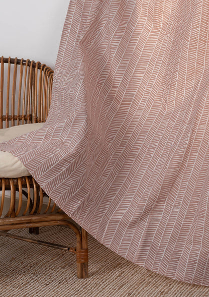Rustle Mohogany Geometric Style 100% cotton curtain for Living Room and Bedroom - Room darkening - Rust - Single Piece