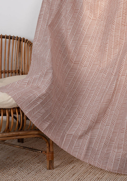 Rustle Mohogany Geometric Style 100% cotton curtain for Living Room and Bedroom - Room darkening - Rust - Single Piece