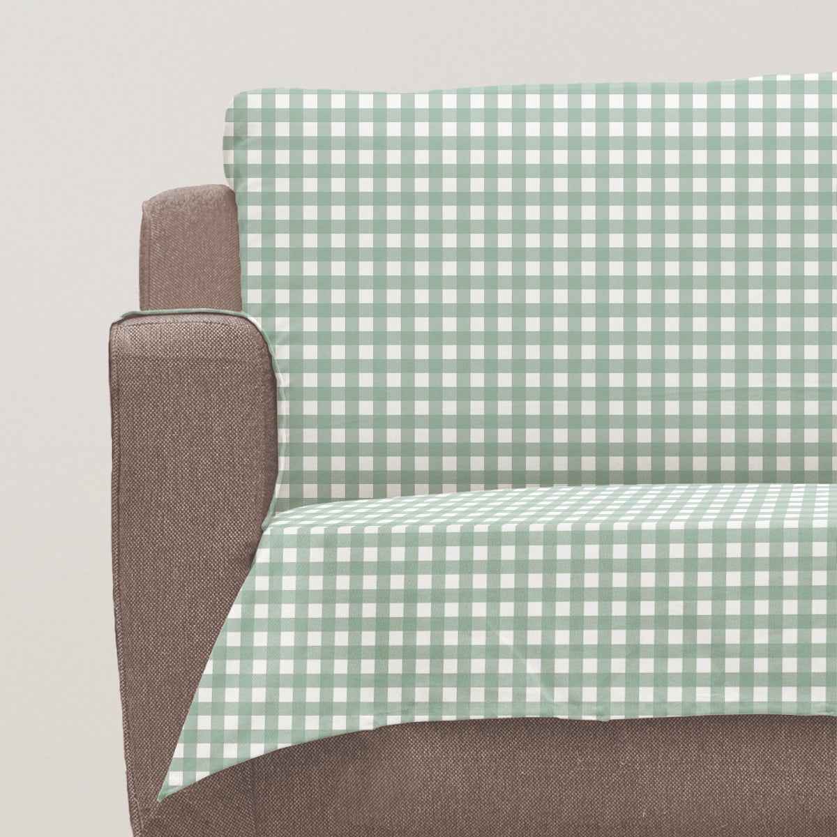 Gingham 100% Cotton Geometric Sofa cover - Sage Green
