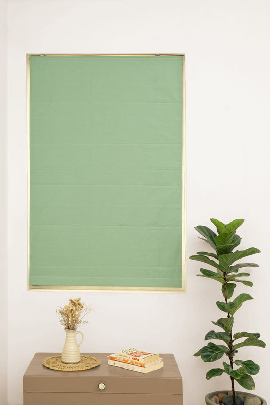 Solid Sage Green 100% Customizable Cotton plain blind for bedroom - Room darkening