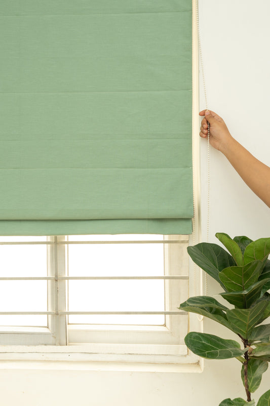 Solid Sage Green 100% Customizable Cotton plain blind for bedroom - Room darkening