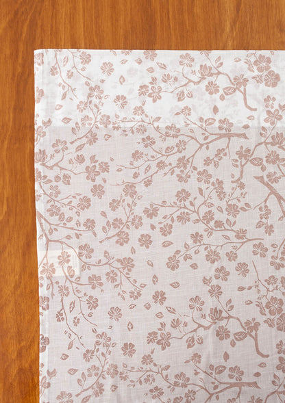 Sakura Flower pattern 100% Cotton Sheer curtain for Living room & bedroom - Light filtering - Rust - Single Piece