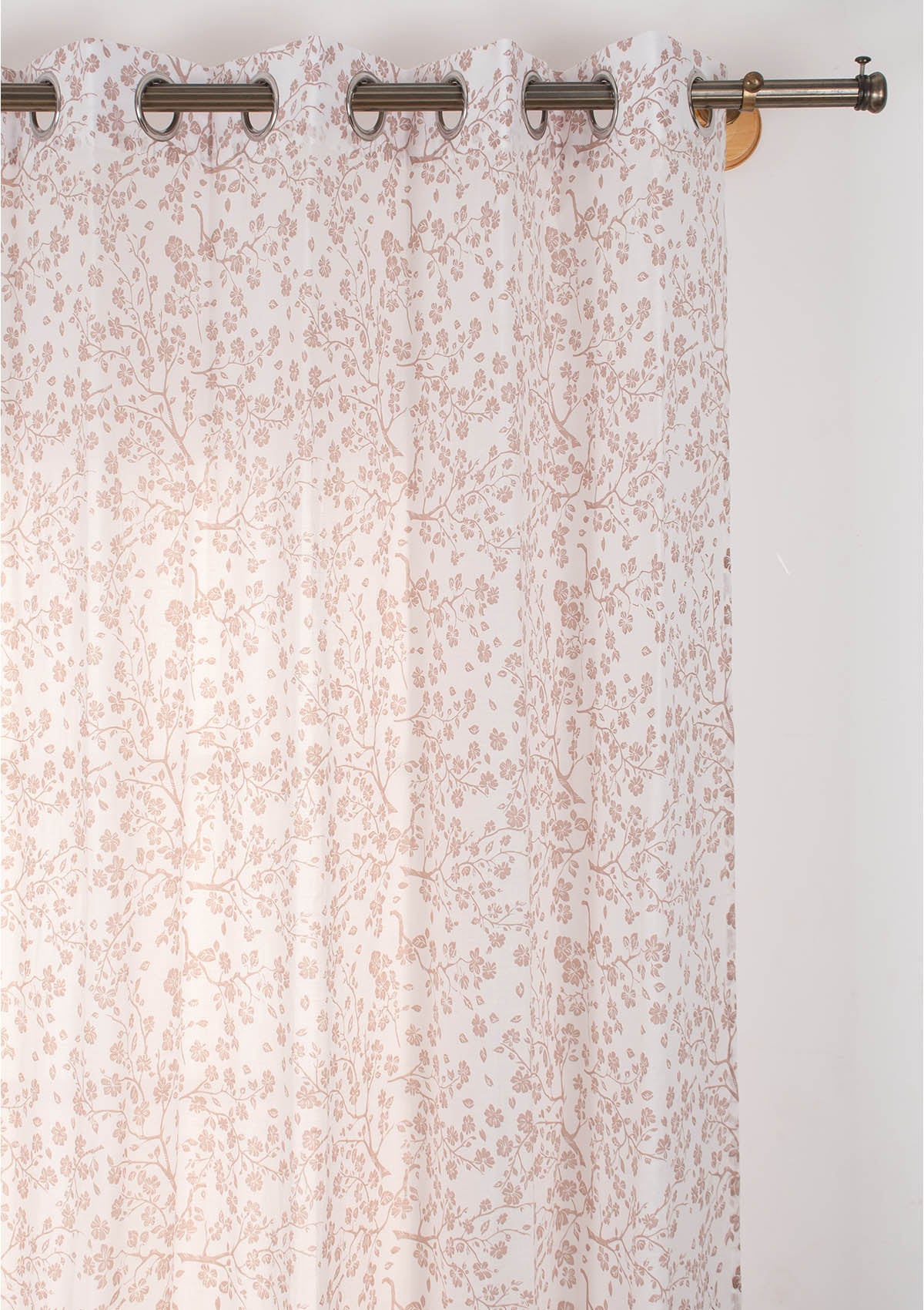 Sakura Flower pattern 100% Cotton Sheer curtain for Living room & bedroom - Light filtering - Rust - Single Piece