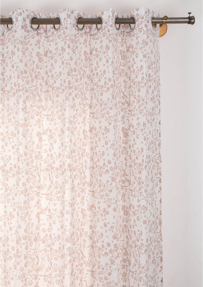 Sakura Flower pattern 100% Cotton Sheer curtain for Living room & bedroom - Light filtering - Rust - Single Piece
