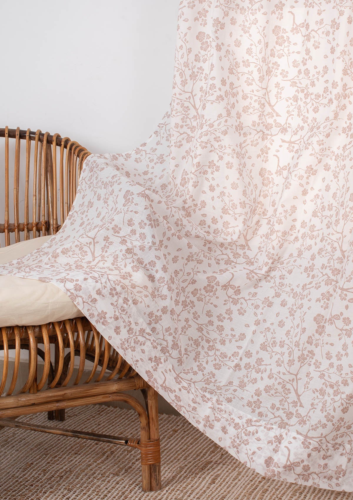 Sakura Flower pattern 100% Cotton Sheer curtain for Living room & bedroom - Light filtering - Rust - Single Piece