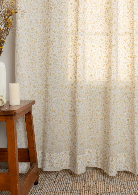 Sandalwood floral 100% cotton sheer curtain for living room - Light filtering - Ivory - Single Piece