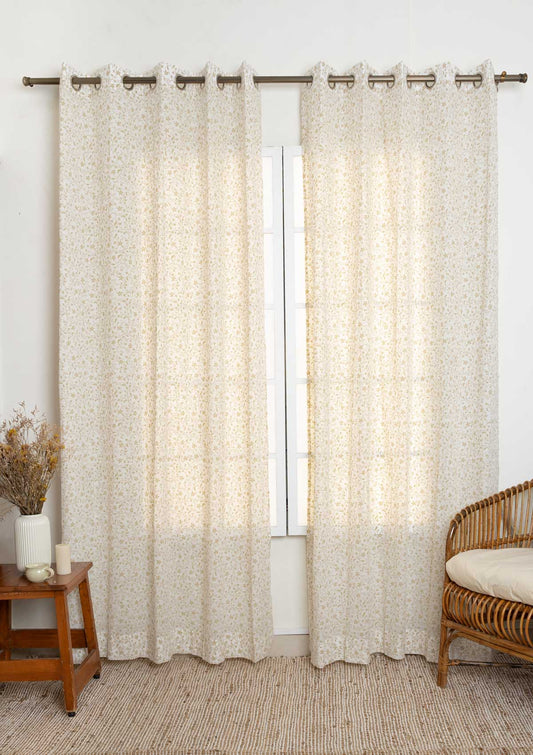 Sandalwood floral 100% cotton sheer curtain for living room - Light filtering - Ivory - Single Piece