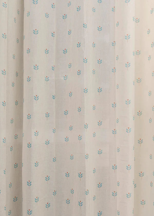 Sapling Nile blue 100% Cotton Sheer Printed Customizable blind for livingroom & Bedrooms-Light Filtering