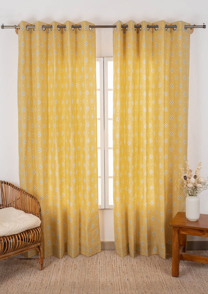 Sienna Contemporary Geometric 100% cotton curtain for Living Room and Bedroom- Room darkening - Yellow - Single Piece