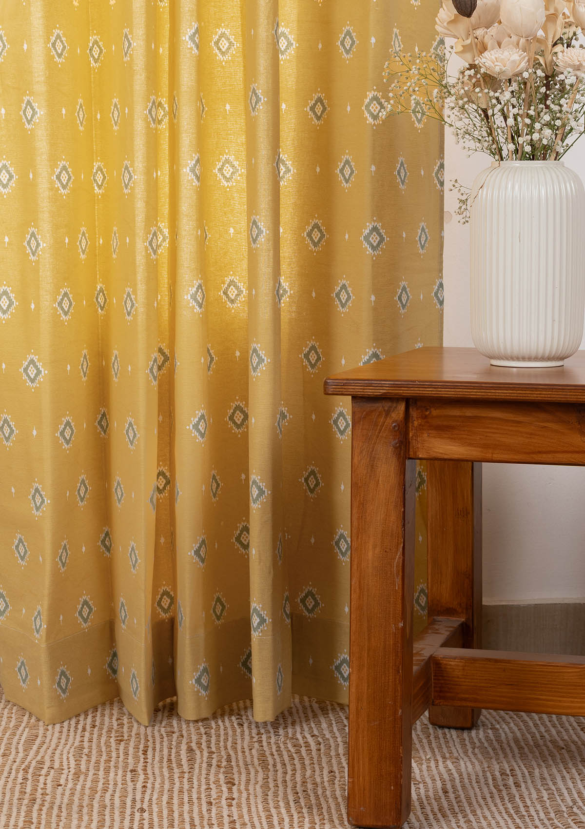 Sienna Contemporary Geometric 100% cotton curtain for Living Room and Bedroom- Room darkening - Yellow - Single Piece