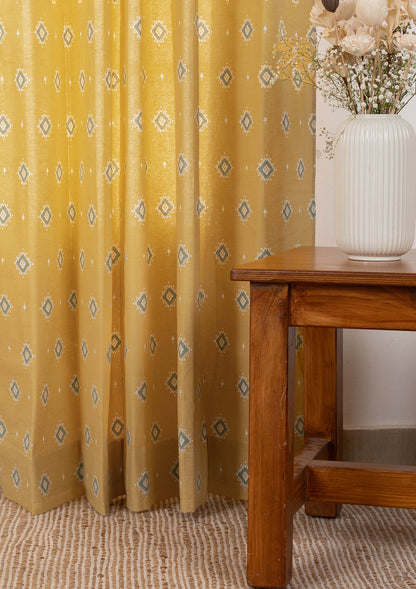 Sienna Contemporary Geometric 100% cotton curtain for Living Room and Bedroom- Room darkening - Yellow - Single Piece