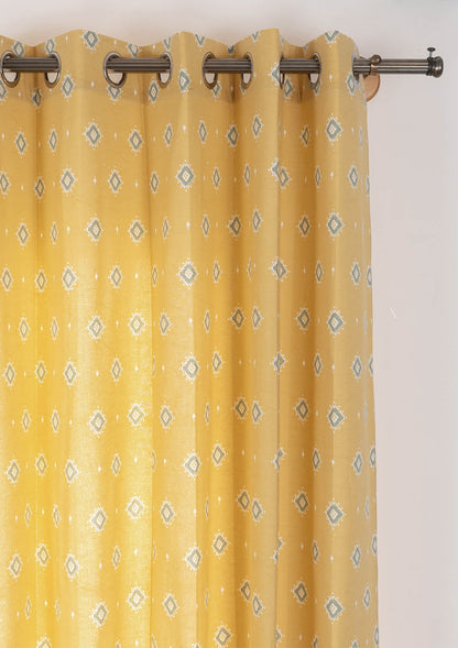 Sienna Contemporary Geometric 100% cotton curtain for Living Room and Bedroom- Room darkening - Yellow - Single Piece