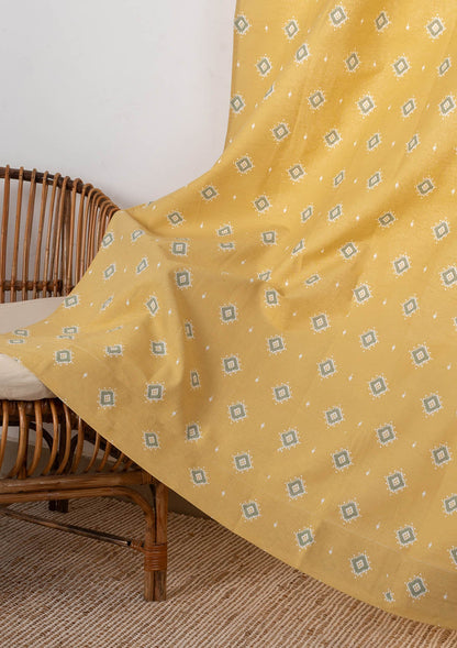 Sienna Contemporary Geometric 100% cotton curtain for Living Room and Bedroom- Room darkening - Yellow - Single Piece