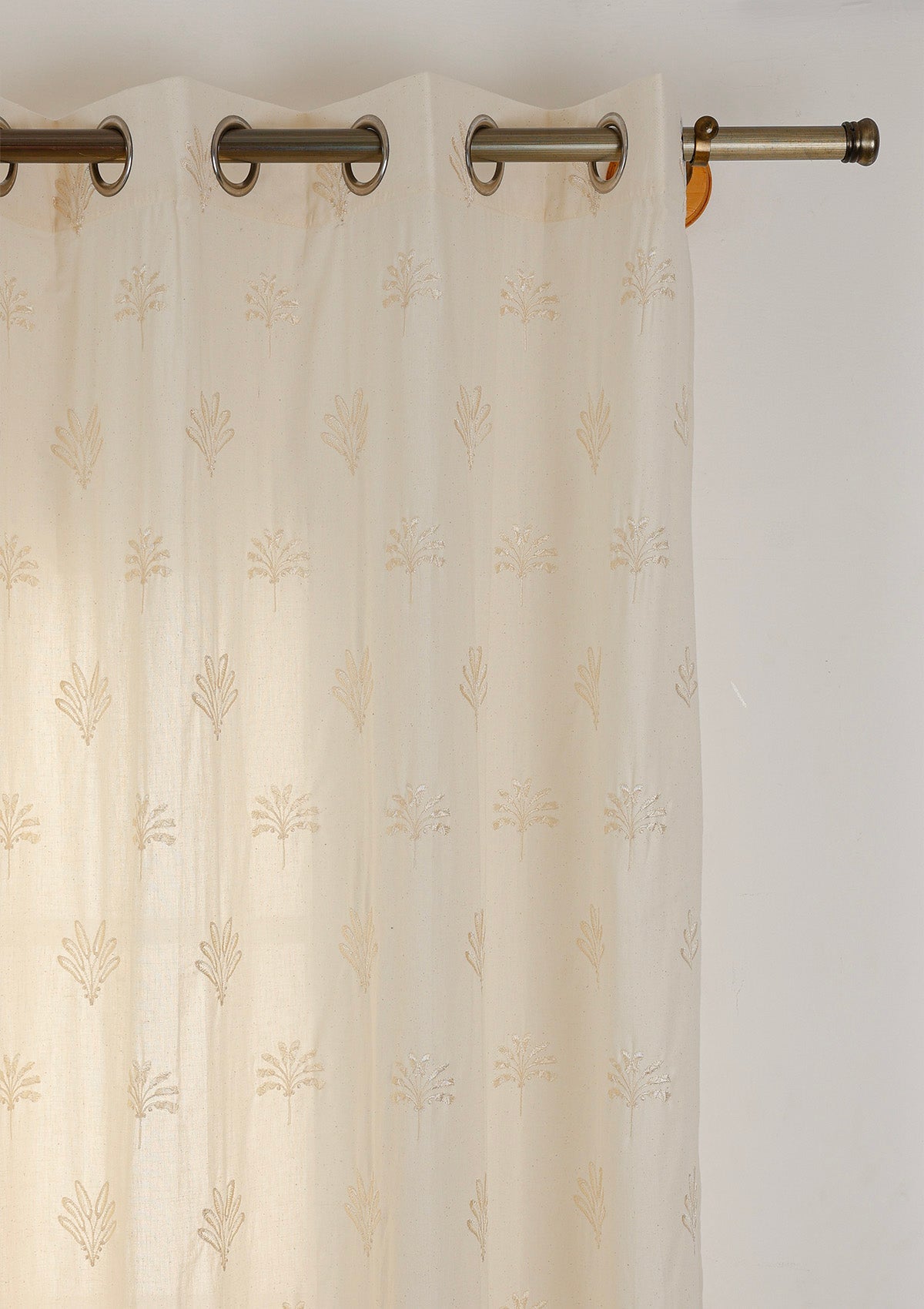 Silva Beige Embroidered 100% Cotton Sheer Curtain For Living Room | Light Reduction | Single Piece