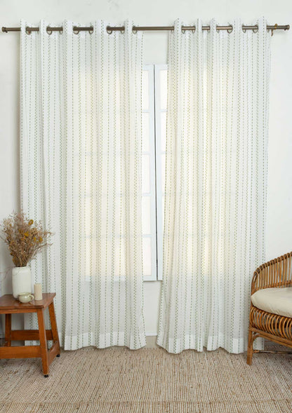 Sitara geometric 100% cotton sheer curtain for living room - Light filtering - Green - Single Piece