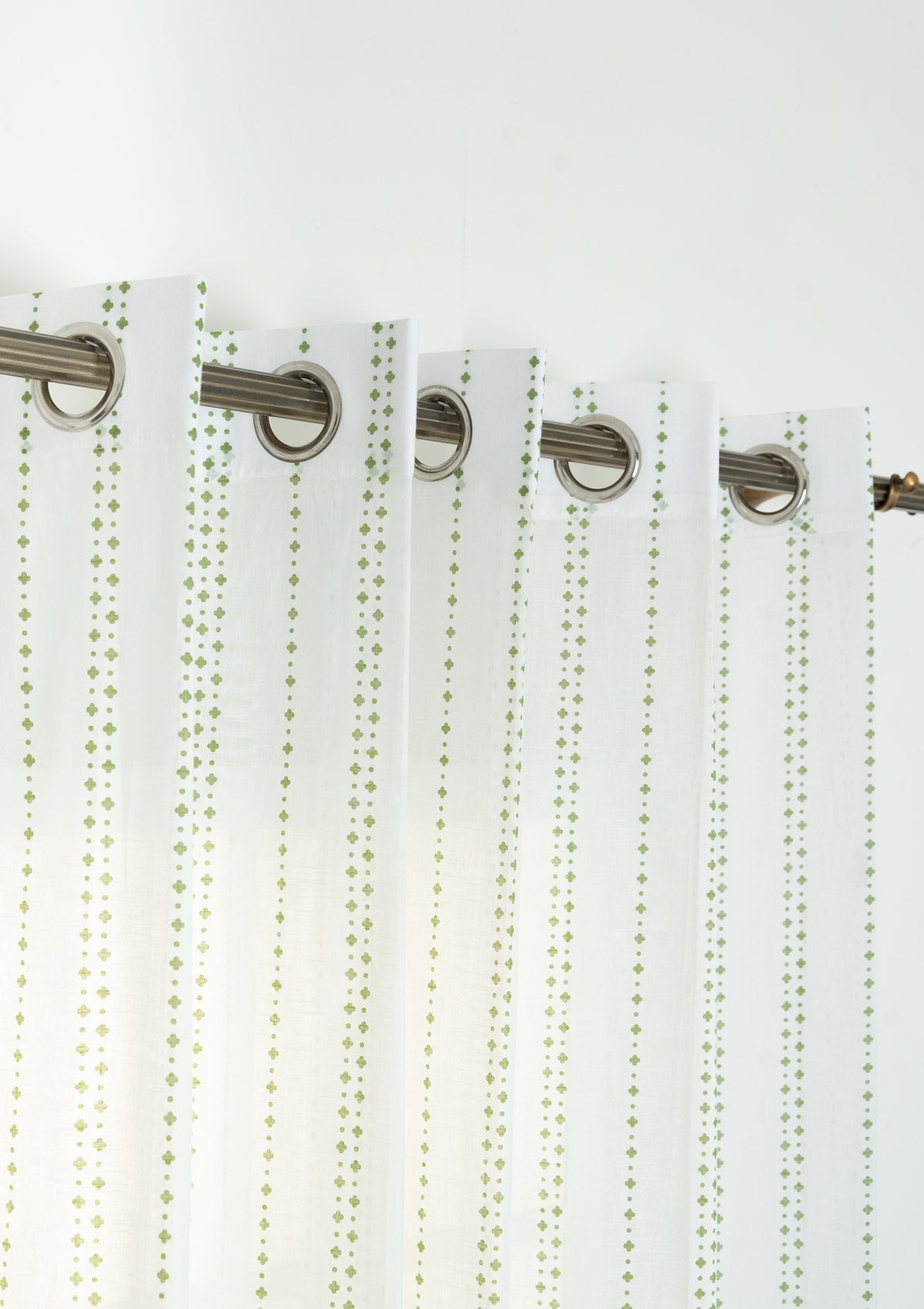 Sitara geometric 100% cotton sheer curtain for living room - Light filtering - Green - Single Piece