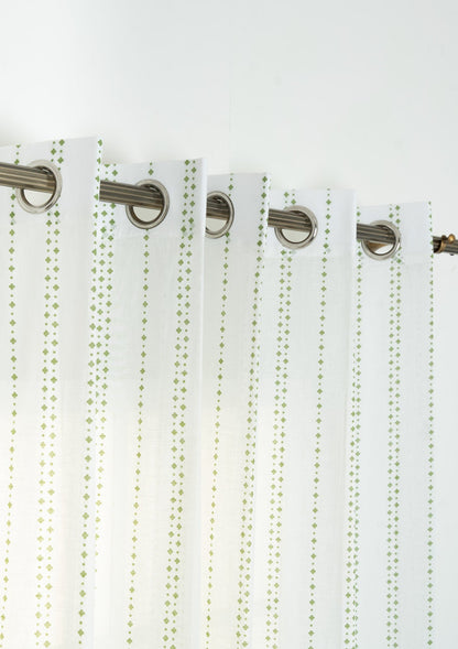 Sitara geometric 100% cotton sheer curtain for living room - Light filtering - Green - Single Piece