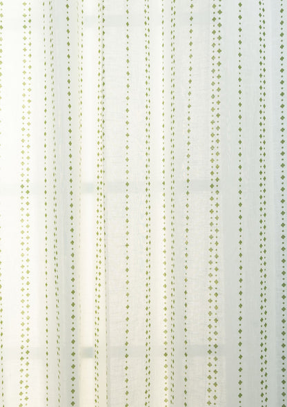Sitara geometric 100% cotton sheer Fabric for living room - Light filtering - Green