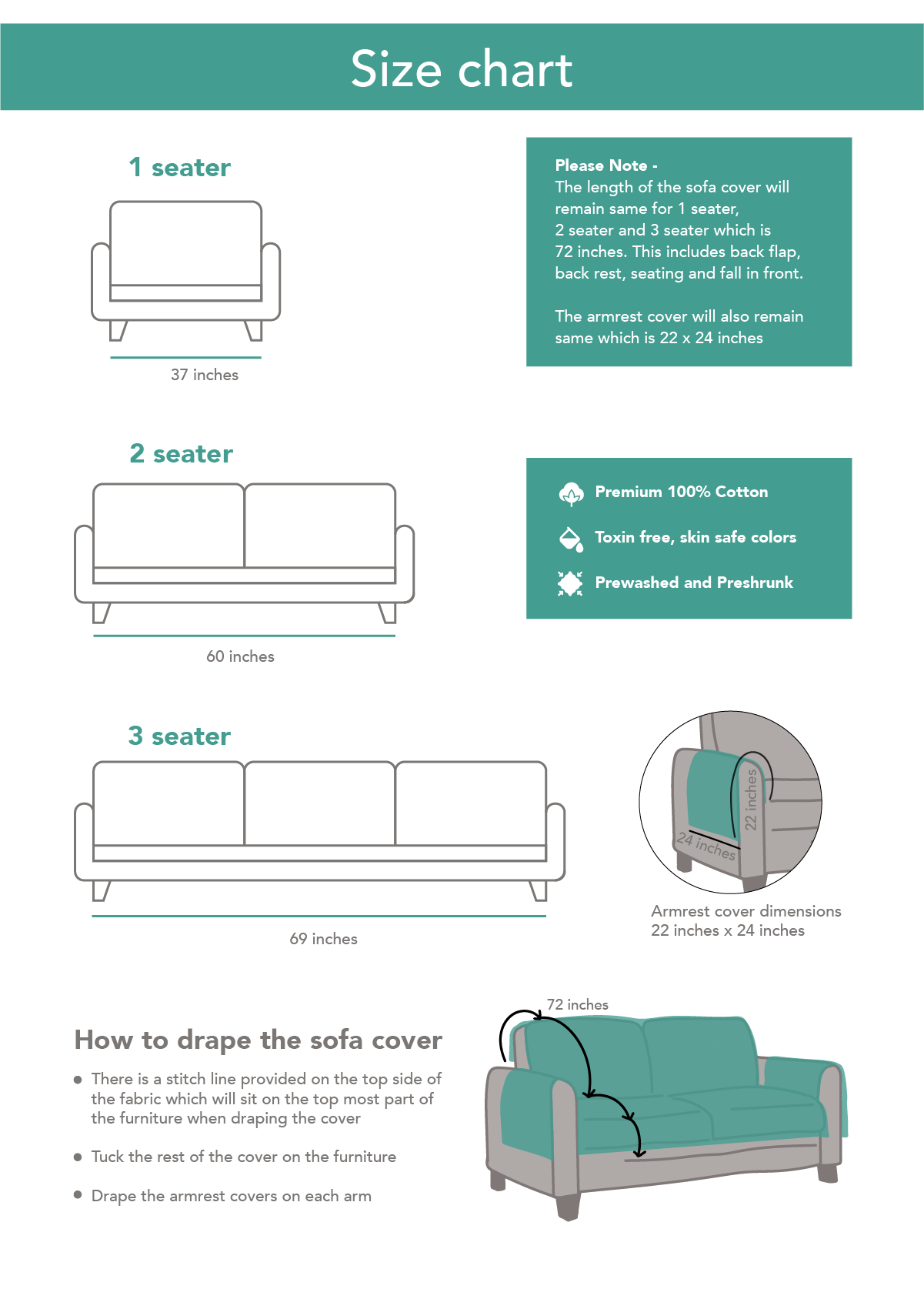 Gingham 100% Cotton Geometric Sofa cover - Sage Green