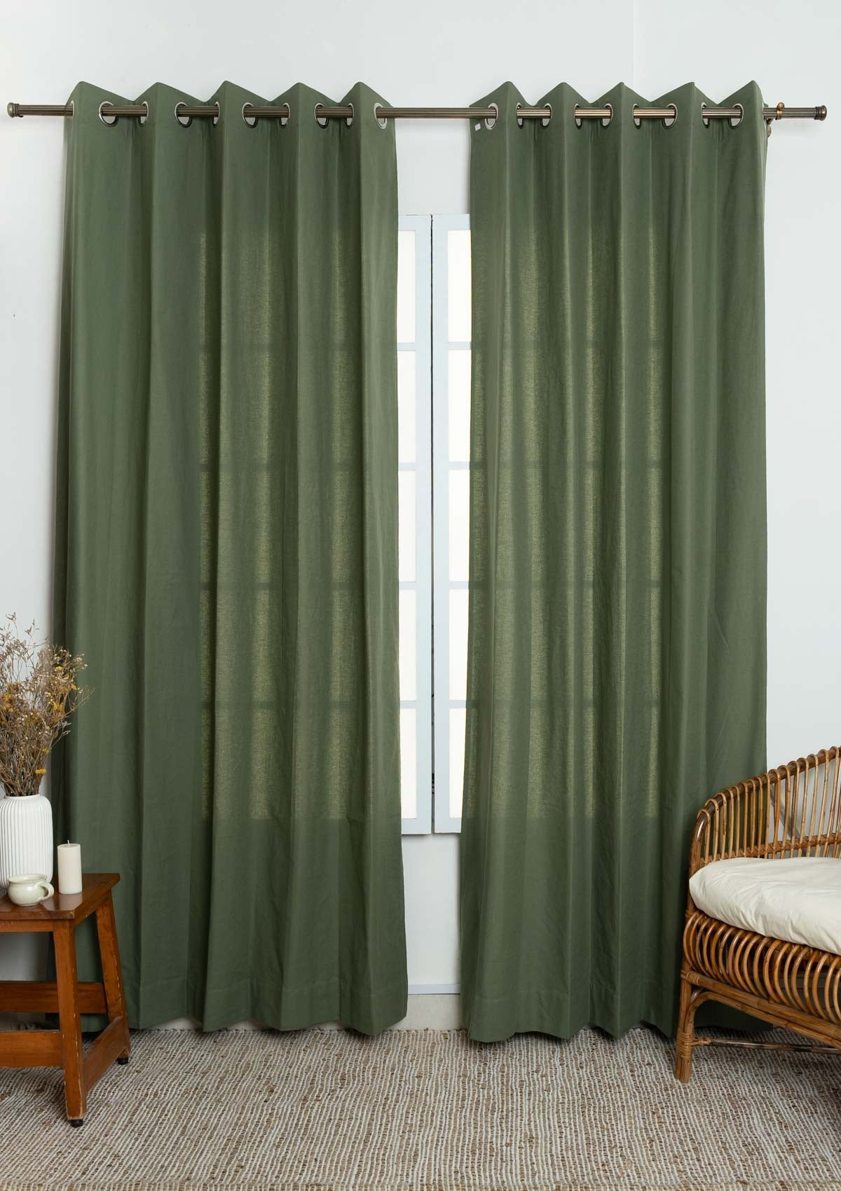 Solid Pepper Green 100% cotton plain curtain for living room and bed room - Room darkening - Pepper Green - Single Piece