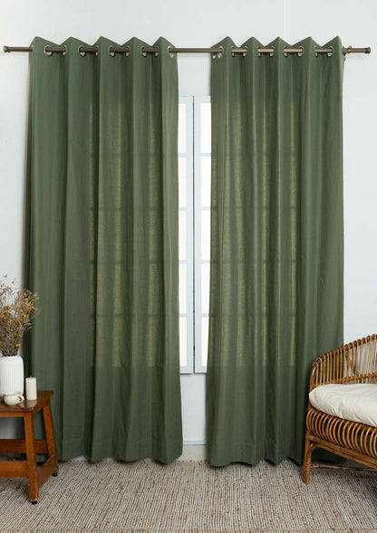 Solid Pepper Green 100% cotton plain curtain for living room and bed room - Room darkening - Pepper Green - Single Piece