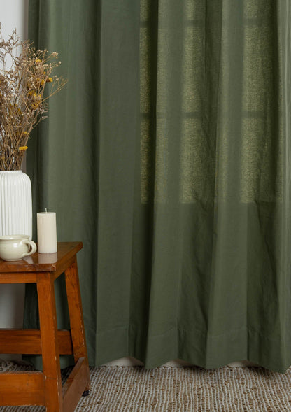 Solid Pepper Green 100% cotton plain curtain for living room and bed room - Room darkening - Pepper Green - Single Piece