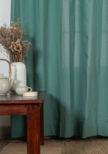 Solid aqua blue 100% cotton plain curtain for bedroom - Room darkening - Single Piece