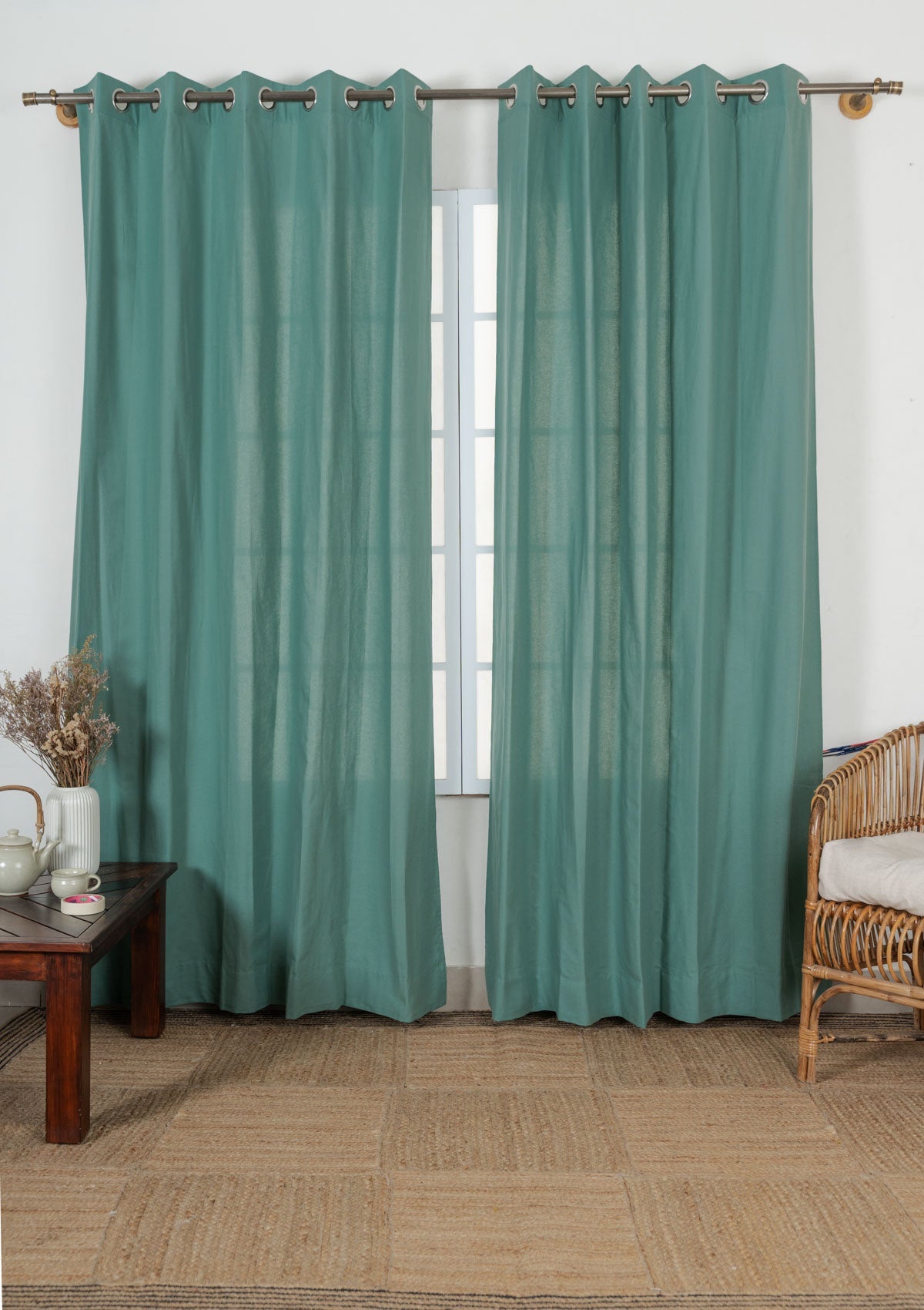 Solid aqua blue 100% cotton plain curtain for bedroom - Room darkening - Single Piece