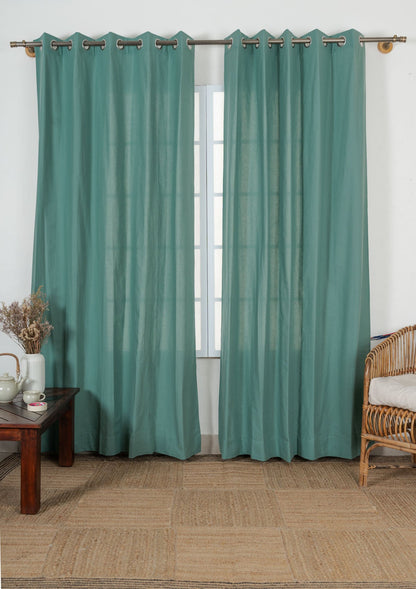 Solid aqua blue 100% cotton plain curtain for bedroom - Room darkening - Single Piece