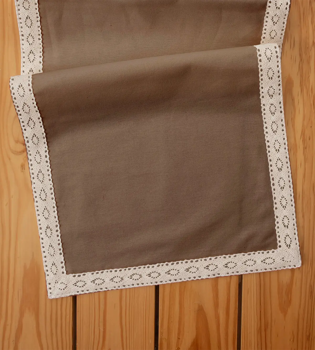 Solid chocolate brown 100% cotton plain table runner for 4 seater or 6 seater dining  with lace border