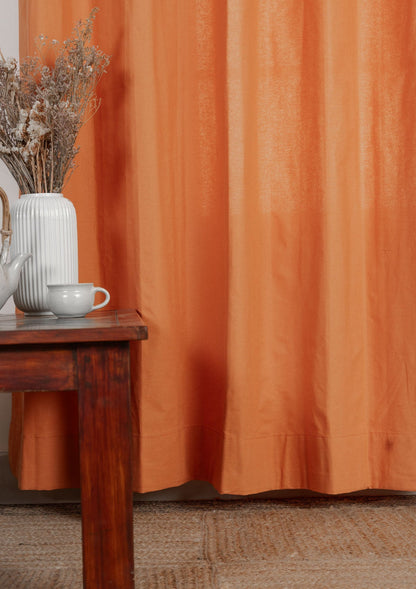 Solid orange 100% cotton plain curtain for bedroom - Room darkening - Single - Single Piece