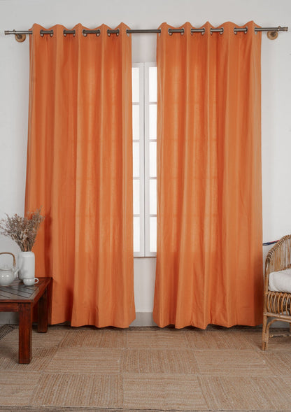 Solid orange 100% cotton plain curtain for bedroom - Room darkening - Single - Single Piece