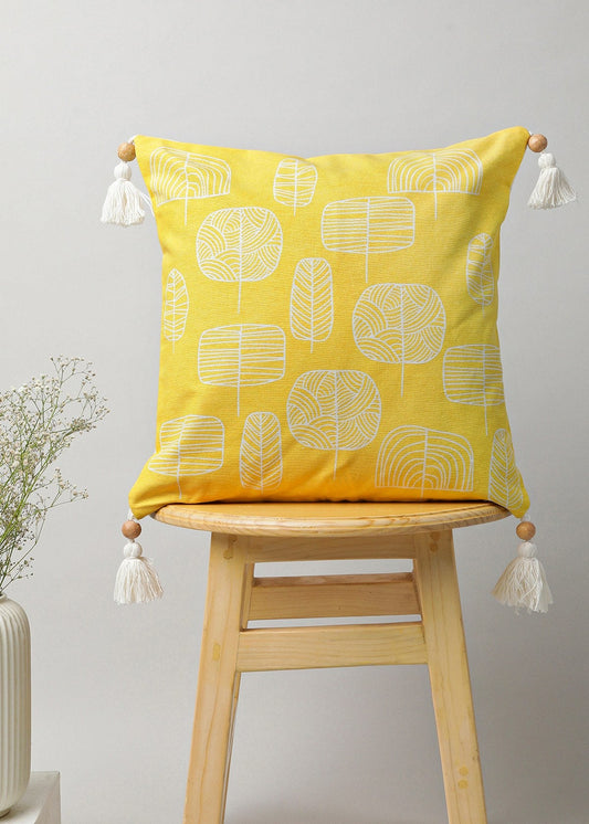 Spring Forest Printed Cotton Cushion Cover - Yellow