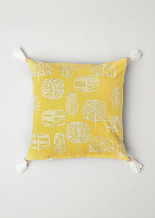 Spring Forest Printed Cotton Cushion Cover - Yellow